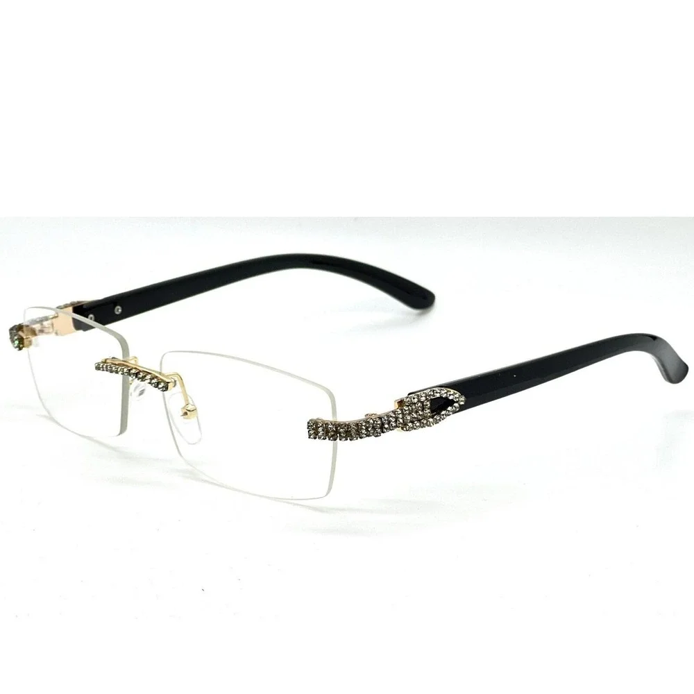 Rhinestone Rimless Sunglasses Men's Fashion Eyewear Hip Hop ShadesClear Lens New